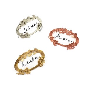 Home Decorations Tabletop Place Card Holder -Floral Vines-Oval Plate Clip with Extra Paper in Gold, Rose Gold, Silver-Perfect New Year Gift!