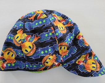 Ready to Ship - Large - 90s cartoon video game - pac -welding cap - welders hat - reversible 6 panel - patterned - kromer - boiler maker