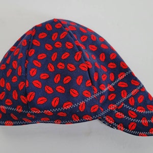 Ready to Ship - Large - reversible lips and bandana  - welding cap - welders hat - 6 panel - patterned - kromer - boiler maker valentine