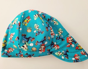 Ready to Ship - medium -  mario video game - welding cap - welders hat - reversible 6 panel - patterned - kromer - boiler maker