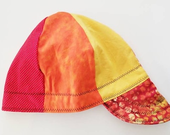Ready to Ship - Medium - red orange scrappy - red bandana inside - welding cap - welders hat - reversible 6 panel - kromer - boiler maker