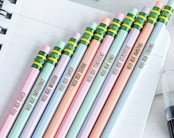 Affirmation Pencil Set, Custom Kids Name Pencils, Custom Engraved Pencils, Pastel Pencils, School Pencils