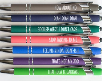 Funny Pen Set of 7, Sarcastic Daily Pen Set, Office Supplies, Adult Humor Pens, Weekday Pens, Back To School