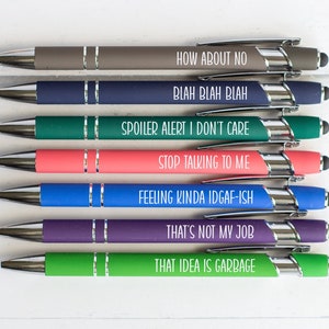 Funny Pen Set of 7, Sarcastic Daily Pen Set, Office Supplies, Adult Humor Pens, Weekday Pens, Back To School