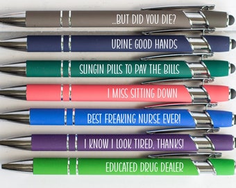 Nurse Pen Set of 7, Funny Nurse Pen Set, Office Supplies, Adult Humor Pens, Weekday Pens,