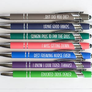 Nurse Pen Set of 7, Funny Nurse Pen Set, Office Supplies, Adult Humor Pens, Weekday Pens,
