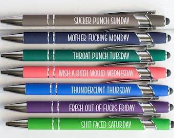 Offensive Days Of The Week Pen Quotes, Funny Pen Set of 7, Adult Humor Pens, Sarcastic Daily Pen Set, Weekday Pens,