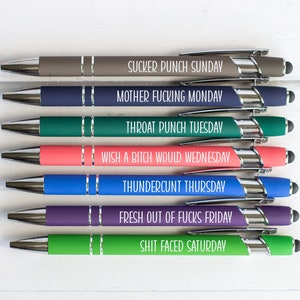 Offensive Days Of The Week Pen Quotes, Funny Pen Set of 7, Adult Humor Pens, Sarcastic Daily Pen Set, Weekday Pens,