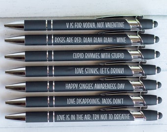 Anti-Valentine's Day Pen Set of 7, Sarcastic Valentine's Day Pen Set, Office Supplies, Anti-Love Pens, Weekday Pens, Back To School