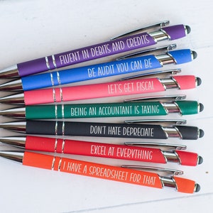 Lot de 7 stylos de comptable, stylos quotidiens sarcastiques, stylos de comptable chétifs, fournitures de bureau, stylos à humour pour adultes, stylos pour les jours de la semaine, cadeaux CPA