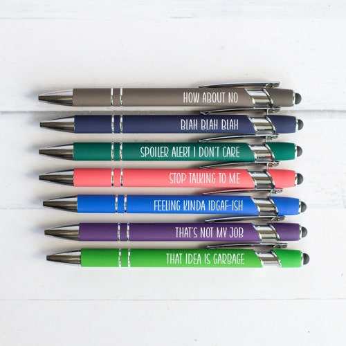 Funny Pen Set of 7, Sarcastic Daily Pen Set, Office Supplies, Adult Humor Pens, Weekday Pens, Back To School