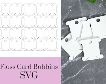 フロス カード ボビン、レーザー カット SVG ファイル、フロス ドロップ カード、フロス ボビン カード