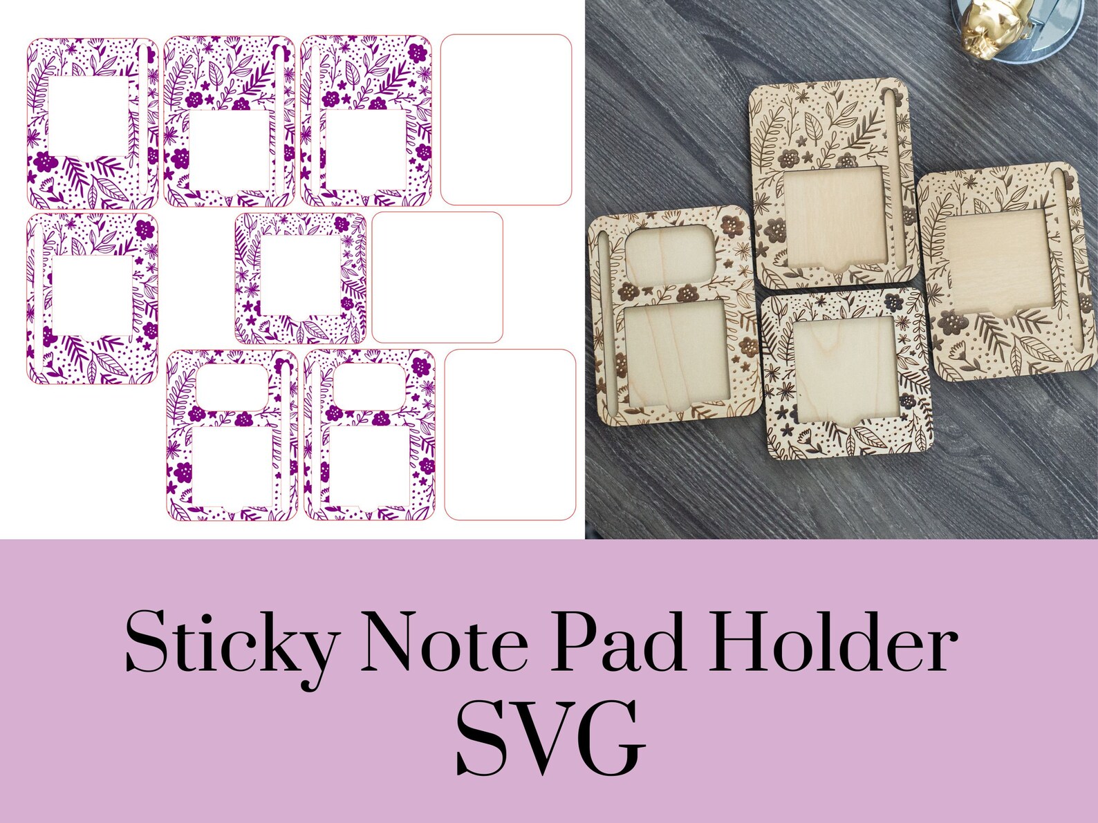 Floral Sticky Note Pad Holder SVG Laser Cut File (digital Download) - Etsy
