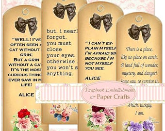 Kit numérique de marque-pages inspirés d'Alice au pays des merveilles
