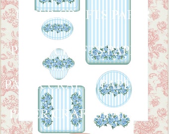 Cadres et images florales bleues en papier à télécharger instantanément au format PDF