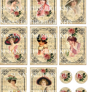 Vintage Ladies Tags Frames Digital KIT PDF