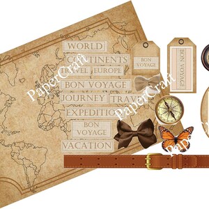 Instant Download Vintage Travel  Frames Embellishments Scrapbook Pdf