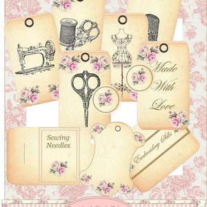 Papercraft Vintage Sewing Labels Tags Needle Thread Winders Instant Download PDF