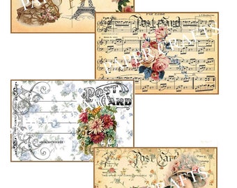 Collage floral cartes postales vintage Téléchargement instantané