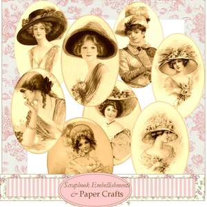 Instant Download Vintage Sepia Images Ladies  Frames Tags Embellishments Pdf