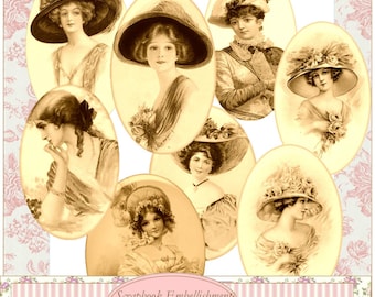 Téléchargement instantané d'images vintage sépia, cadres pour femmes, étiquettes et embellissements (PDF)