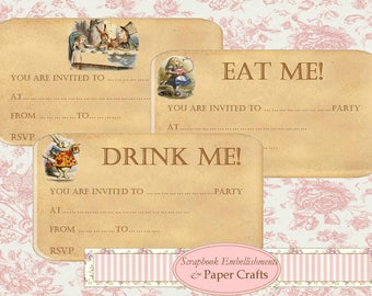 Invitation à une fête inspirée d'Alice au pays des merveilles KIT numérique