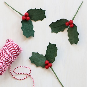 Paper Holly Sprigs x5 | Christmas Gift Toppers and Decorations for Eco-Friendly Wrapping & Crafts