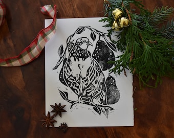 Partridge in a Pear Tree Christmas Linocut Print