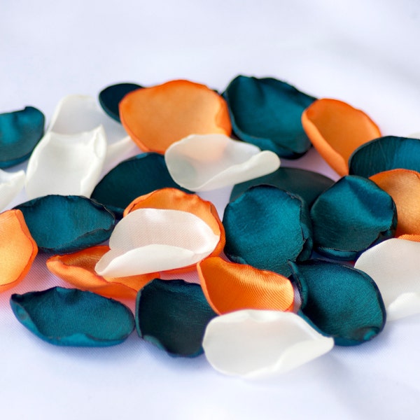 Dark teal, Orange, Ivory Rose Petals/Mix of flowers/ Scatter Petals/Teal Fall Wedding/Table decor/Bridal shower/Scatter Petals/Floral Decor