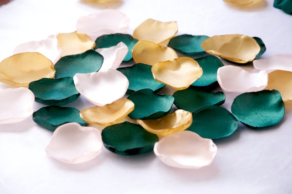 Emerald Gold Blush Rose Petals Hunter Green Wedding Dark Etsy