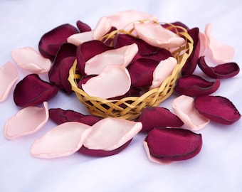 Blush Pink & Marsala Maroon Rose Petals/Burgundy Table decor/Blush pink Satin Rose petals/Bridal Shower decor/Flower Girl Basket/Toss Petals