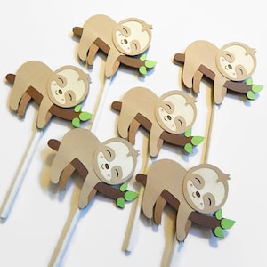 Baby Sloth Cupcake Toppers, kid&#39;s jungle birthday party or baby shower cake decorations, sloth theme party cake topper, sloth lover&#39;s party