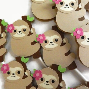 Little Baby Sloth Cupcake Toppers, kid&#39;s jungle birthday party or baby shower decorations, sloth theme cake toppers, sloth lover&#39;s party