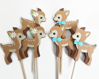 Little Deer Cupcake Toppers, cute fawn birthday party or baby shower cake decorations, woodland theme set of cupcake toppers, deer birthday