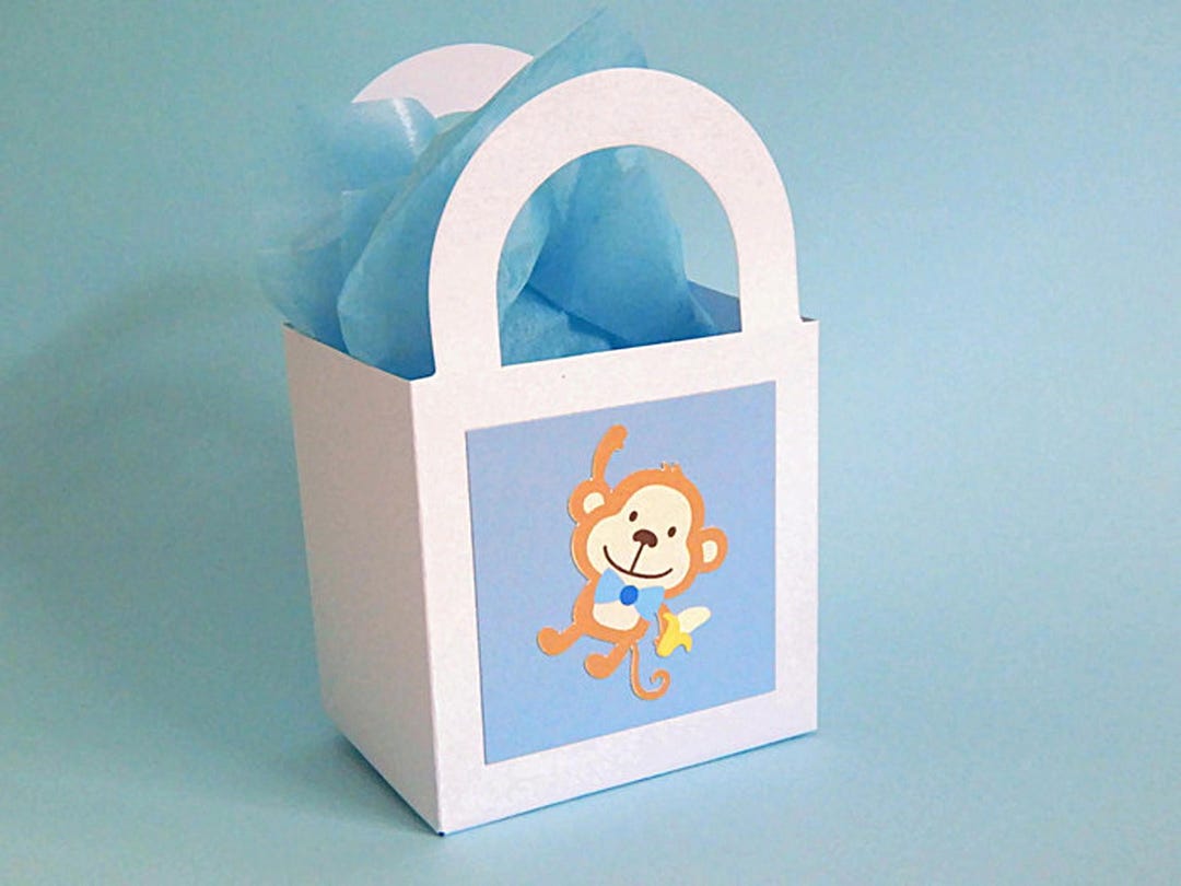 Monkey Party Favor Boxes, Blue Jungle-theme Baby Shower, Birthday Treat ...