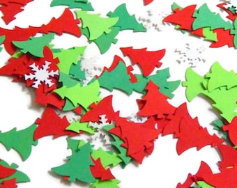 Christmas Tree Table Confetti; Red, Green, & White Scatter Confetti for Holiday Parties; 200 Pieces