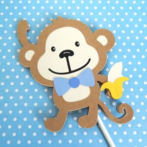 Monkey Cake Topper, blue birthday party, baby shower cake decoration, blue jungle theme cake topper, boy&#39;s birthday, cute monkey cake topper