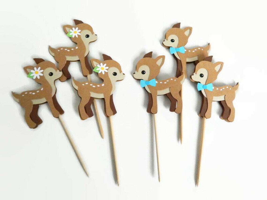 Little Deer Cupcake Toppers Cute Fawn Birthday Party or Baby Etsy
