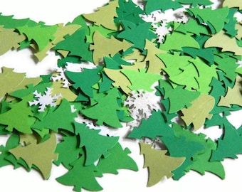 Christmas Table Confetti, Green Cardstock & White Glitter Holiday Party Decorations, 200 pieces