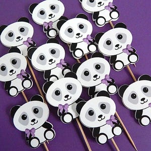 Panda Bear Cupcake Toppers, set of 12 printed double-sided panda toppers,  birthday party, baby shower cake decorations, panda bear theme