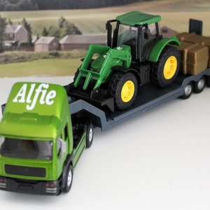 Personalised Name Gift Tractor Trailer Tractor Transporter Boys Toy Farm Tractor Play Set Christmas Present Birthday Present Stocking Filler