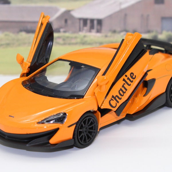 PERSONALISED NAME Gift Orange Mclaren Licensed Toy Car Boys Dad Grandad Brother Husband Father Diecast Model Birthday Gift Present Boxed