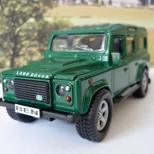 PERSONALISED PLATE Gift Green or Silver Land Rover Defender Licensed Toy Car Boys Dad Grandad Brother Husband Mum Model Birthday Present Box