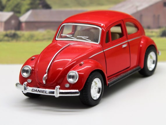 PERSONALISED PLATE Blue VW Beetle Boys Girls Toy Model Car Birthday Present