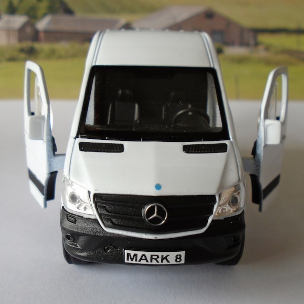 PERSONALISED PLATE Gift Personalized Plate White Diecast Mercedes Sprinter Van Boxed Licensed Toy Boys Dad Grandad Model Birthday Present