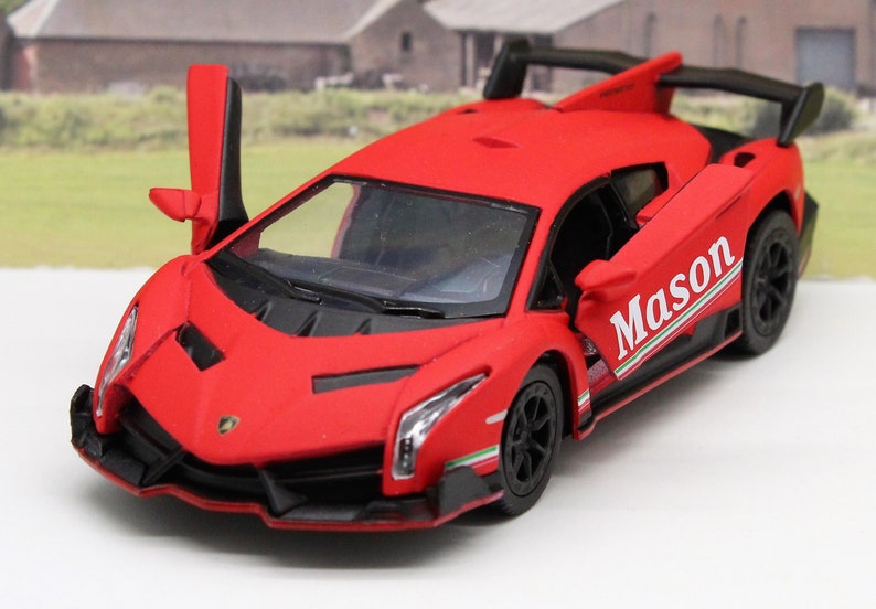 PERSONALISED NAME Gift Diecast Lamborghini Toy Car Boys Dad Grandad Brother Husband Father Mum Model Birthday Gift Present Stocking Filler Red Veneno