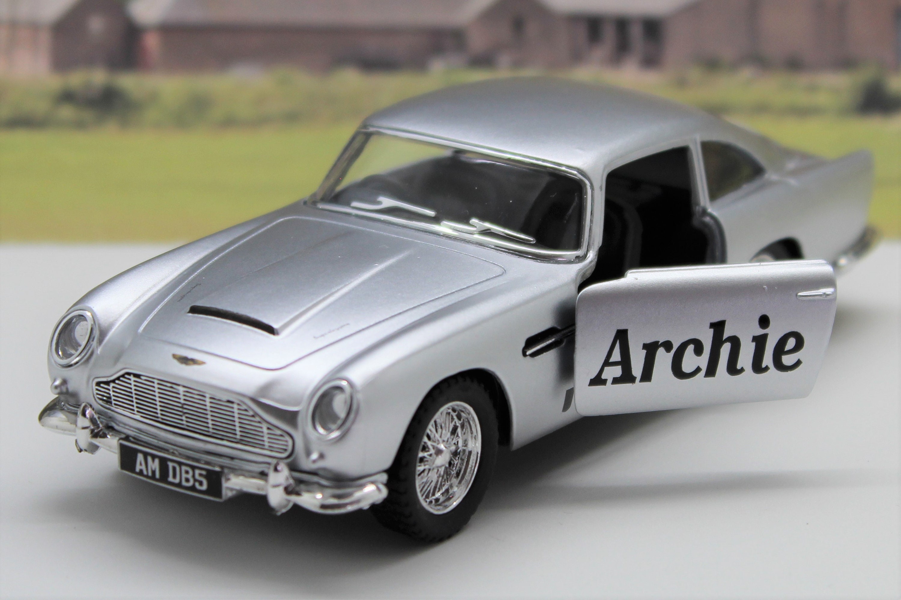 PERSONALISED NAME 1/24 Radio Control SILVER Aston Martin Boy Dad Toy Car Present 