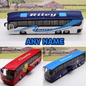 PERSONALISED NAME Gift Personalized Name Blue Red White Diecast Coach Bus Toy Car Boys Dad Grandad Model Birthday Present Display Boxed
