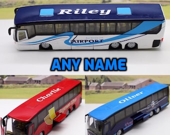 PERSONALISED NAME Gift Personalized Name Blue Red White Diecast Coach Bus Toy Car Boys Dad Grandad Model Birthday Present Display Boxed