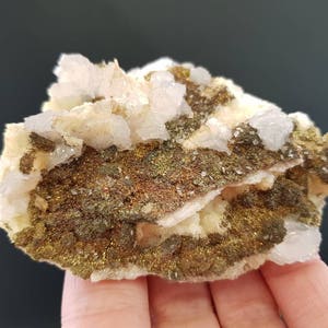Calcite with Iridescent Pyrite from Krushev dol mine Madan ore field Smolyan Oblast Rhodope Mts Bulgaria minerals specimens from Bulgaria